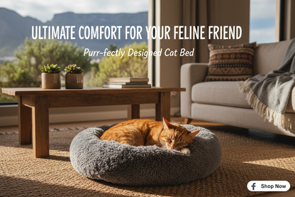 Cat curled up in bed - Facebook promo