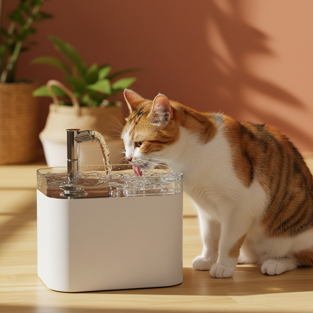 Cat Using Water Fountain - Lifestyle Shot